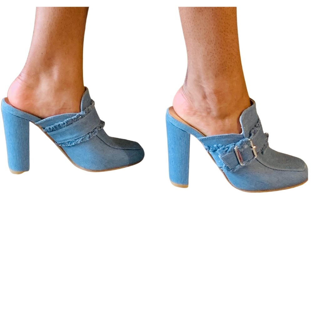 Denim Sandals Rounded Toe Heeled Pump - Picture 5 of 6